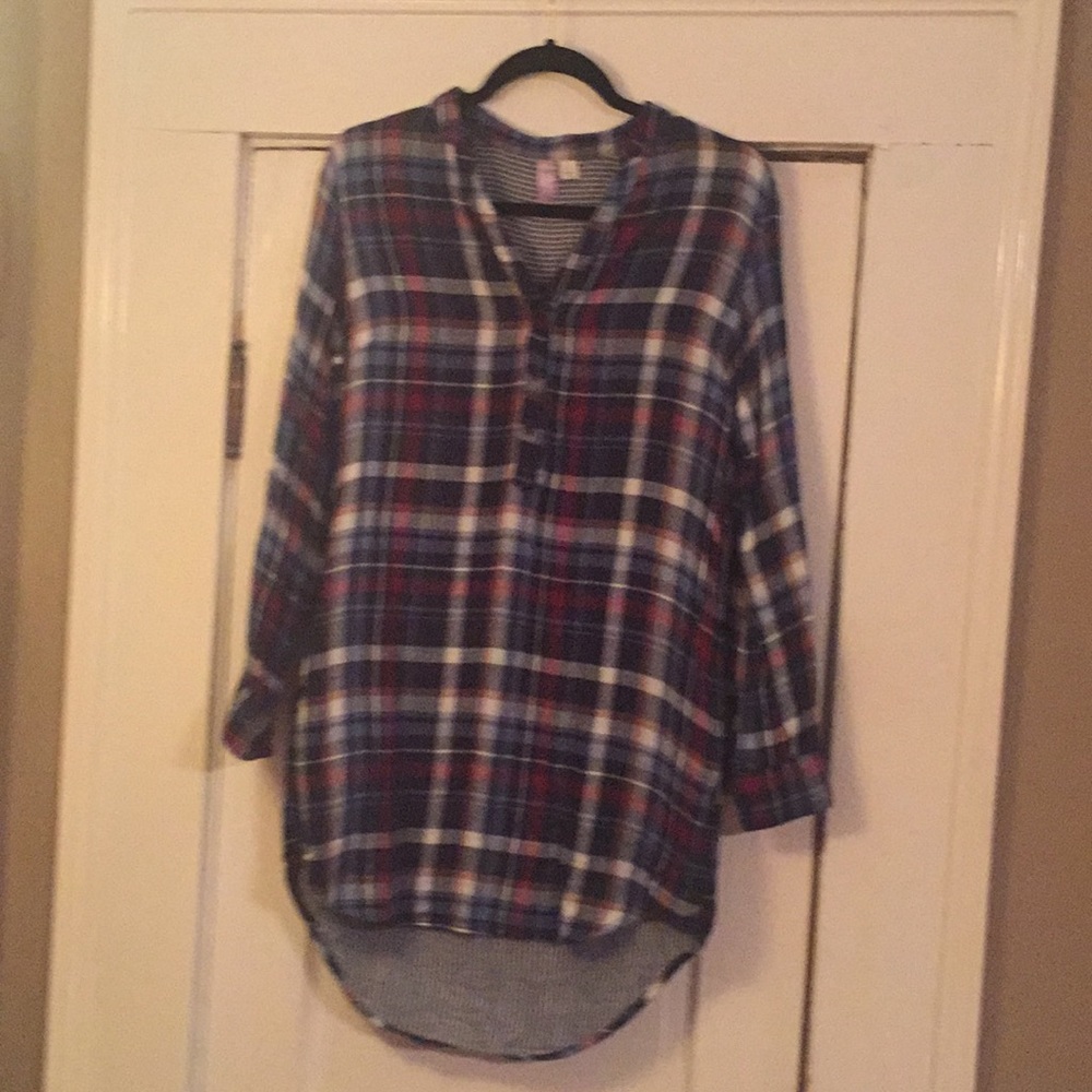High low pocket flannel tunic